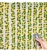 DomeStar 105Ft 15PCS Vines for Bedroom, Artificial Ivy Garland Fake Plants with 100 LED Bulbs Str...