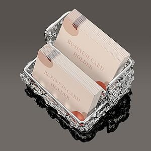 Metal Business Card Holder 2 Tiers Crystal Business Card Display for Office Desk Business Card Stand