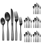 A · HOUSEWARE Black Matte Flatware With Square Handle Stainless Steel Cutlery Set for 6 Modern Si...