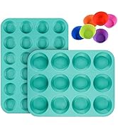 CAKETIME Silicone Muffin Pan Cupcake Pan Set - Mini 24 Cups and Regular 12 Cups Muffin Tin, Nonst...
