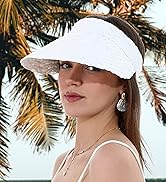 Womens Sun Hat Straw Visor UV Protection Wide Brim Packable Travel Summer Cap for Beach UPF 50+