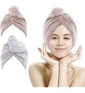 M-bestl 2 Pack Hair Towel Wrap,Rapid Carbon Fiber Hair Drying Towel with Buttons, Microfiber Hair...