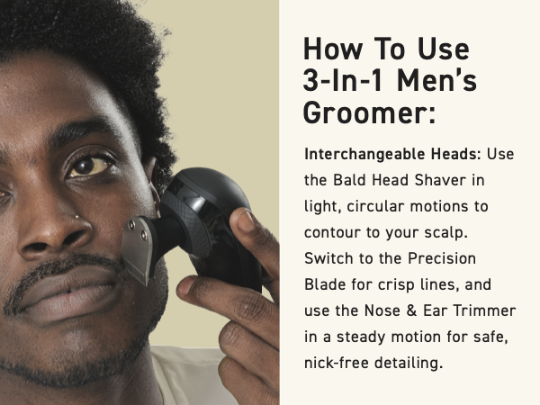 Man using 3-in-1 Men's Groomer on mustache showing step 2 in how to use the product