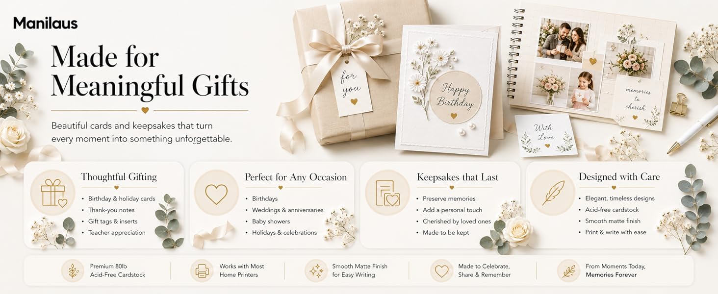 80lb white cardstock for birthday cards, gift tags and polished presentations