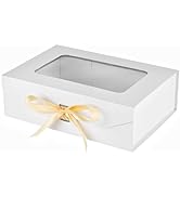 PLINJOY White Gift Box for Presents with Ribbon 10.8x7.5x3.5 Inches Clear Gift Box with Window Ma...