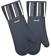 Alselo Silicone Oven Mitts Heat Resistant 550 Degree Extra Long Kitchen Gloves Pot Holders with W...