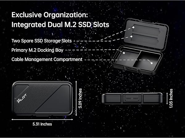portable storage case for m.2 dock holding two extra M.2 SSDs and usb cables