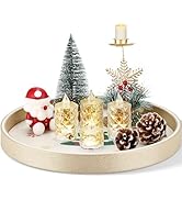 GORESE Christmas Decorative Tray for Coffee Table Decor, 12" Round Leather Christmas Tray for Hom...