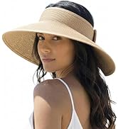 AlturaGo Sun Visor Hat for Women Wide Brim Ponytail Straw Hat UV UPF Summer Beach Vacation Packab...