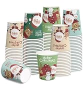 RUSPEPA Disposable Paper Cups 9oz - 100 Pack Set Christmas Cartoon Santa Claus Design Printed Pap...