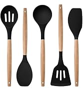 Herogo 5-Piece Cooking Utensils Set, Silicone Kitchen Utensils Set with Wooden Handle, Heat Resis...