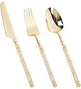 QualQuot 150PCS Gold Plastic Silverware, Heavy Duty Utensils, Disposable Plastic Cutlery Silverwa...