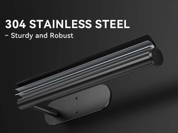 Black 304 stainless steel paper towel holder with sturdy rust resistant metal bar