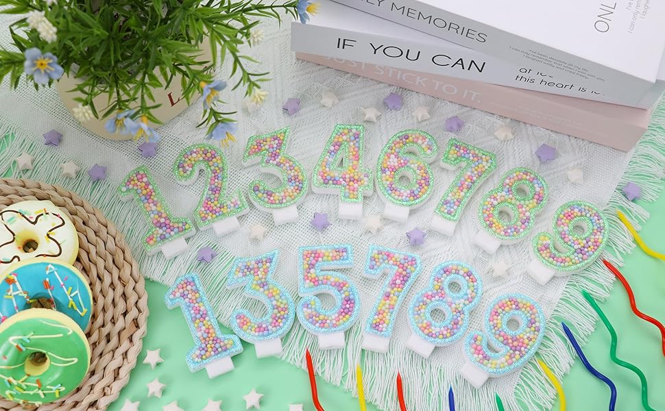 macaron number candles - blue green