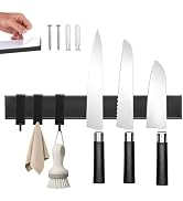 Magnetic Knife Holder With 3 Hooks, 12 Inch Knife Magnetic Strip No Drilling Adhesive Magnetic Kn...