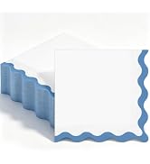 Houuqe 80 Pcs Blue and White Scalloped Cocktail Napkins Dark Blue Wavy Edge Napkins 6.5'' Disposa...