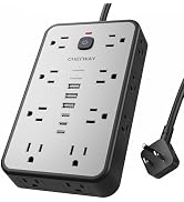 Surge Protector Power Strip - 6Ft Flat Plug Extension Cord with 16 Widely Spaced Outlets & 6 USB ...