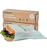 Compostic Home Compostable Resealable Sandwich Bags (7"x7"), Microwave & Freezer Safe, Organic Fo...