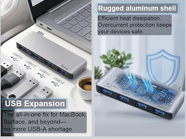 USB C Splitter with USB 3.0 Port, Portability, Compact size and no tangled cables,trips & travel.