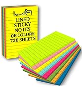 12 Pack Lined Sticky Notes 4x6 Inch – Large Ruled Self-Stick Note Pads (720 Sheets Total, 8 Brigh...