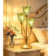 TECHYAP Green Glass Mid Century Modern Table Lamp Dimmable Vintage Gift | Nightstand Lamp Gold De...