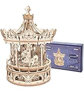 ROKR 3D Wooden Puzzle Carousel Model Building Kits Rotating 5-Horses Music Box Christmas Birthday...