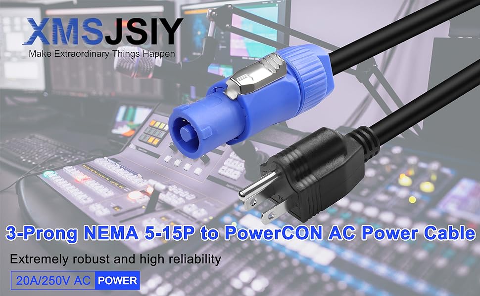 3-Prong NEMA 5-15P to PowerCON AC Power Cable