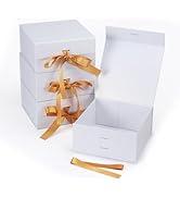 Giftgarden 4 Pack 8”x8”x4” White Gift Boxes with Ribbon Magnetic Lids, Collapsible Square Gift Wr...