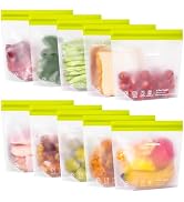 SPLF 10 Pack Stand-Up Reusable Quart Freezer Bags Dishwasher Safe, Extra Thick Leakproof 1 Quart ...