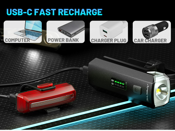 USB C rechargeable bike lights