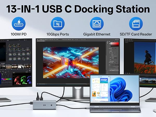 USB C Docking Station 3 HDMI