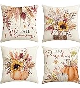 AVOIN colorlife Fall Pumpkin Wheat Cotton Sunflower Jar Autumn Thanksgiving Throw Pillow Covers, ...