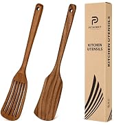 Wooden Spatula for Cooking,2 Pcs Teak Acacia Wooden Kitchen Utensils Set,Natural Wood Spatulas fo...