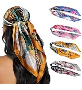 HBselect 4PCS Head Scarf for Women 35” Head Scarves Silk Like Satin Neck Scarfs Square Bandana Ha...
