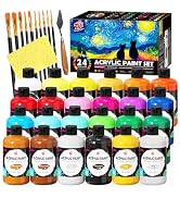TBC The Best Crafts 24 Colors Acrylic Paint Set, 250ml (8.45oz) Each, Non-Toxic, Includes 10 Prof...