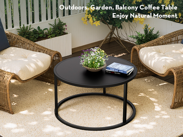 Black coffee table in garden