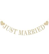 Pre-Strung Just Married Banner NO DIY Just Married Sign Gold Glitter Wedding Banner for Just Marr...