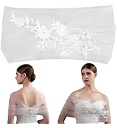 HOBBIESAY 1pc Tulle Bridal Shawl 21 Inch Non Adjustable Flower Embodied Shawls White Bridal Shawl...