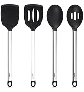 Vayvnt 4 Pieces Silicone Kitchen Utensils Set for Nonstick Cookware, Black | Spatula and Spoon Se...