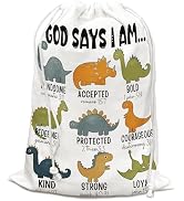 DSHFG Dinosaur Christian Drawstring Gift Bags for Party, Dinosaur Baby Shower Birthday Drawstring...