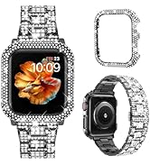 Mosonio Compatible with Bling Apple Watch Band Women 40mm 44mm 41mm 45mm with Shiny Metal Case, F...
