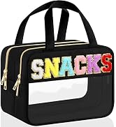 TESAFNG Chenille Letter Travel Makeup Bag, Preppy Patch Nylon Clear Cosmetic Tote with Handle and...
