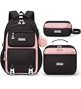 Fimibuke Backpacks for Girls, 3 PCS Waterproof School Backpack with Lunch Box & Pencil Pouch for ...