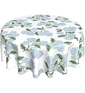 DAFENA Blue Green Floral Round Tablecloth 70 Inch Hydrangea Flower Table Cloth Spring Summer Holi...