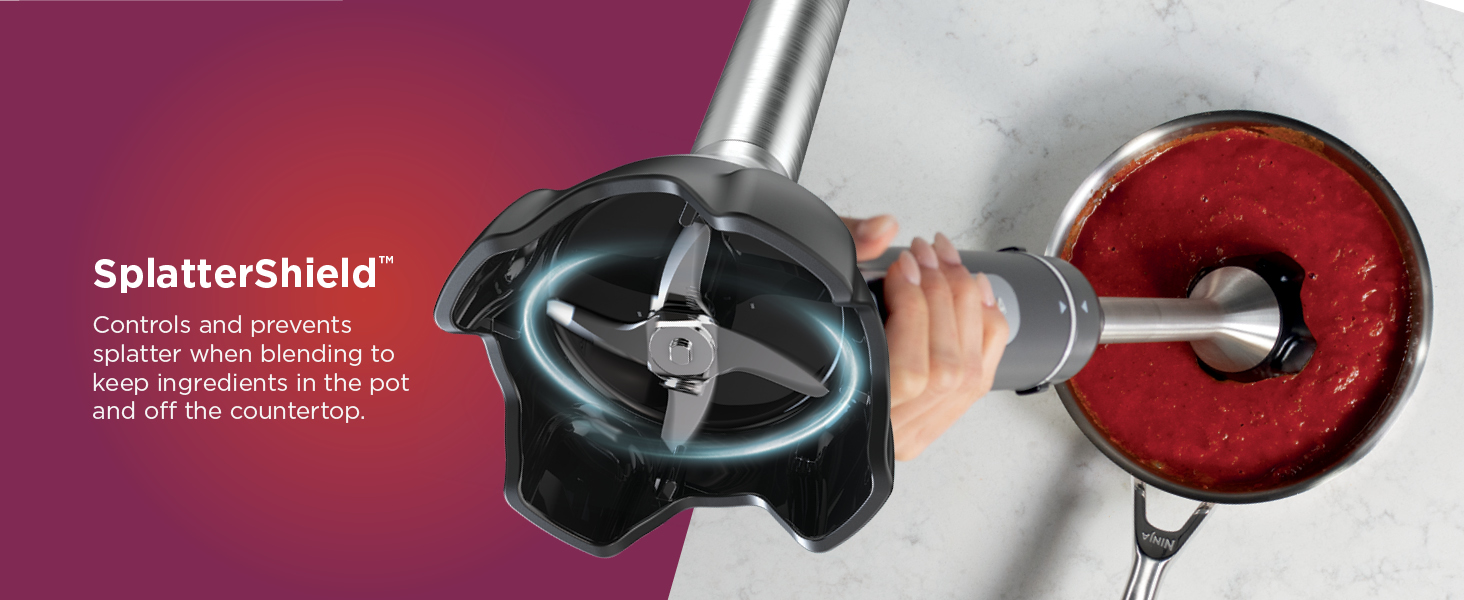Controls and prevents splatter when blending to keep ingredients in the pot and off the countertop.