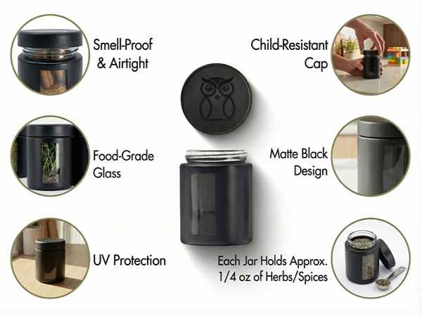 viewing jar, smell proof jar, jar with viewing window, black jar, smell proof container
