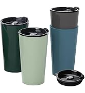 Greentainer 4 Pack Plastic Travel Coffee Mug Set, 20 oz Spill Proof | Drinking Cups with Lids | P...