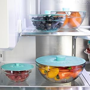 Teal Silicone lids in the Refrigerator