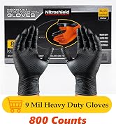 nitroshield 9mil Heavy Duty Disposable Nitrile Gloves, Black Large 800Pcs -Chemical Resistant, La...