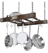 J JACKCUBE DESIGN Rustic Wood Pot Pan Rack Ceiling Mounted Hanger Multi- Purpose Wood and Metal C...